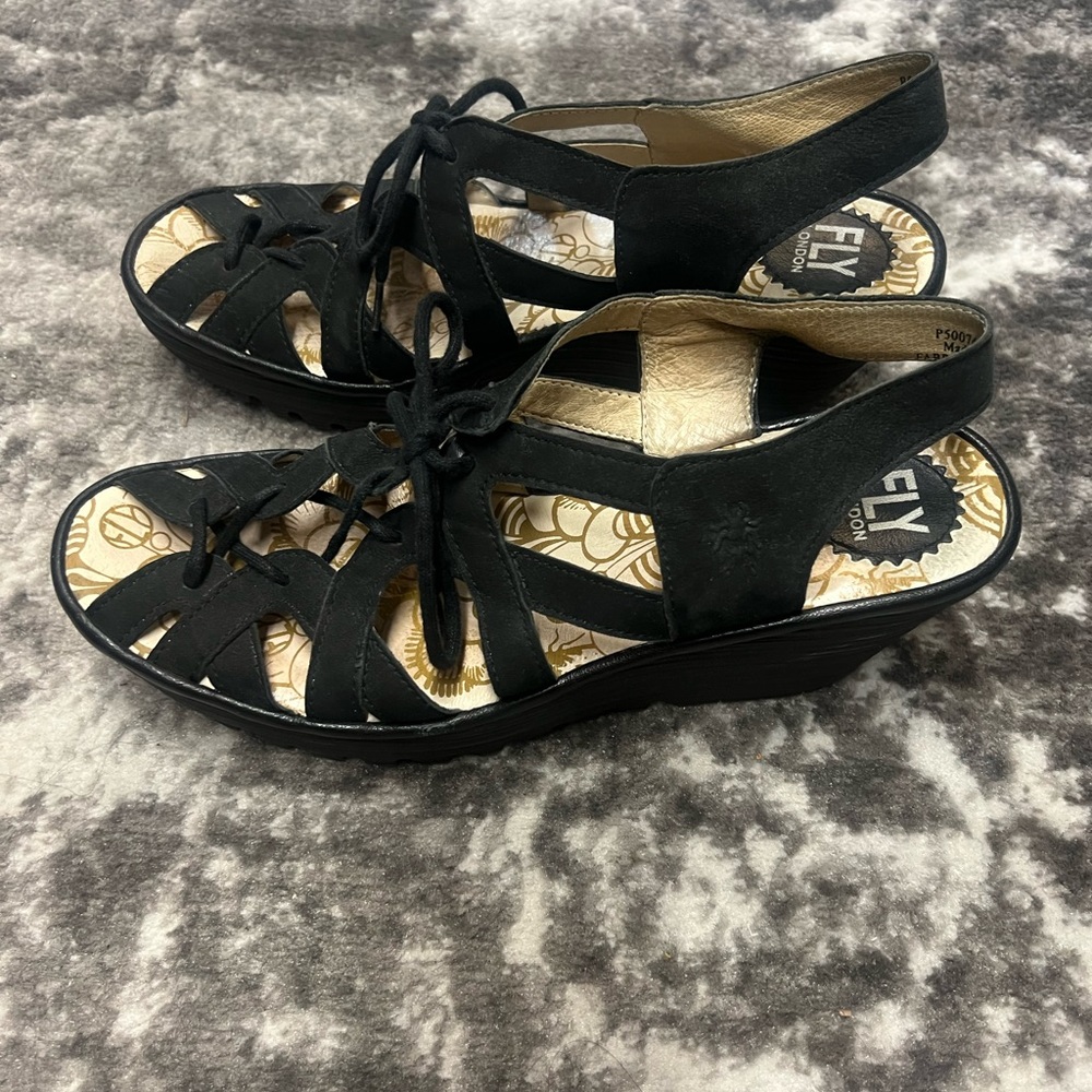 Fly London Black Lace-Up Women's Sandals - Picture 2 of 6